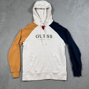 Guess Originals Hoodie Mens XS Pullover Los Angeles Colorblock White Navy Mustar